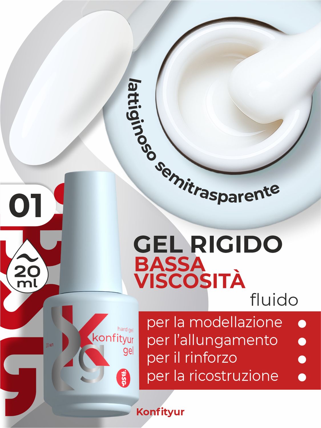 BSG Hard gel  #01 Milky (soft, translucent color) (20 ml)