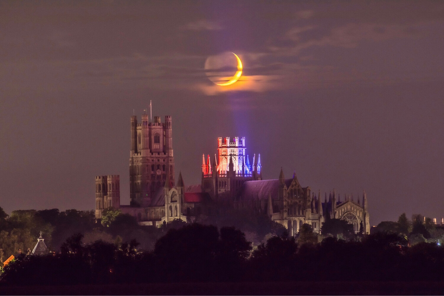 Ely Cathedral &amp; Waxing Crescent Moon
