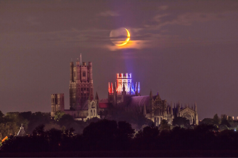 Ely Cathedral &amp; Waxing Crescent Moon