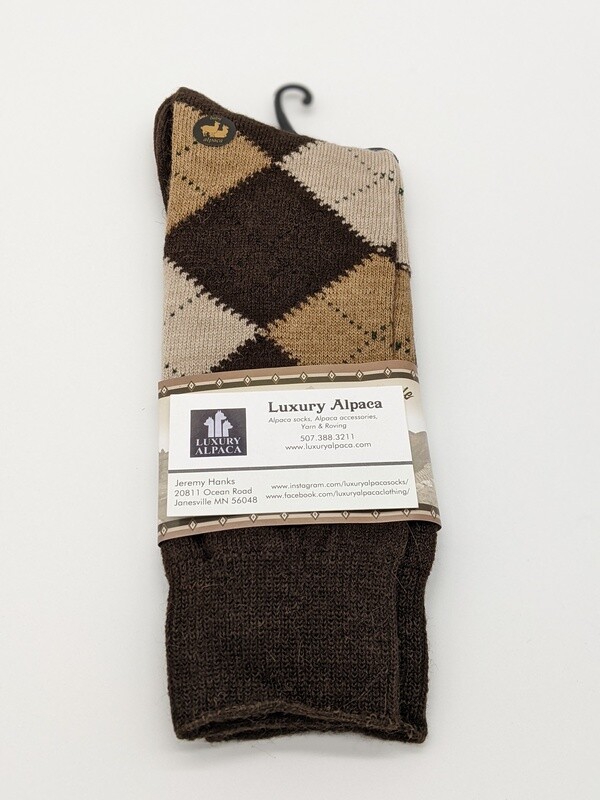 Alpaca Argyle Dress Socks, Sizing:: Small, Color: Brown