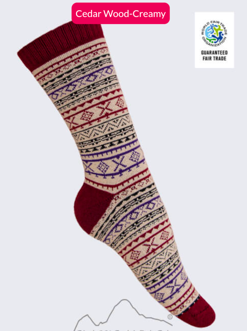 Baby Alpaca Winter Unisex Socks, Size: S/M, Color: Cedar Wood-Creamy