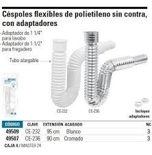 Cespoles flexibles de polietileno sin contra, con adaptadores cromado MOD. 49507