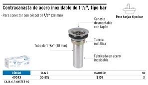 Contracanasta de acero inoxidable, 2-1/2 Contracanasta de acero inoxidable, 2-1/2" MOD. 49043
