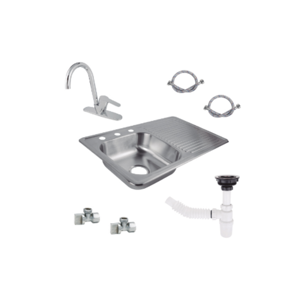 KIT tarja escurridor derecho con monomando cespol mangueras y llaves angulares MOD. KTDMOMCA
