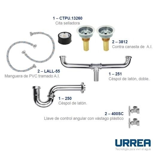 Kit de reparación de latón para fregadero doble MOD. KFL2 Kit de reparación de latón para fregadero doble MOD. KFL2
