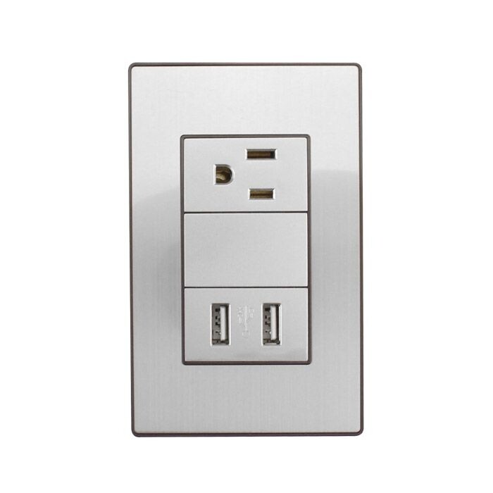 Contacto y doble USB acero inoxidable 4639 Contacto y doble USB acero inoxidable 4639