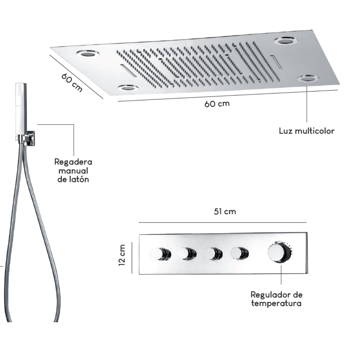 Set de regadera termostática empotrada al techo MOD. 35038