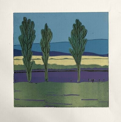 Poplars I lino print