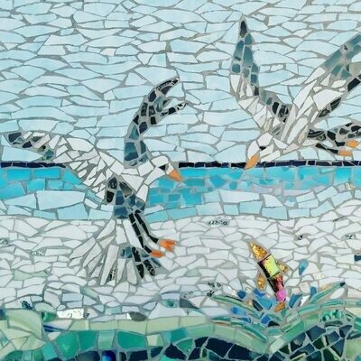 Seagulls and Fish mosaic card