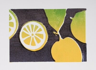 Spanish Lemons lino print (blue)