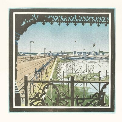 Ryde Pier, 2020 lino print