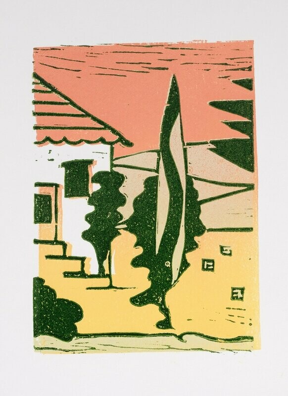 Spanish Trees lino-print