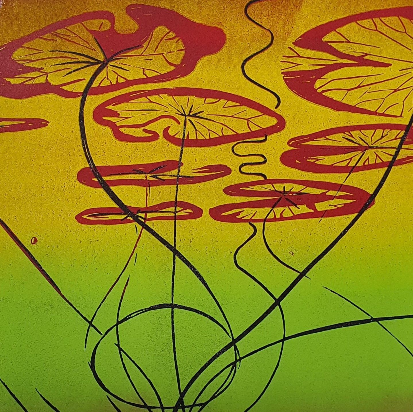 Waterlilies III - red and green card