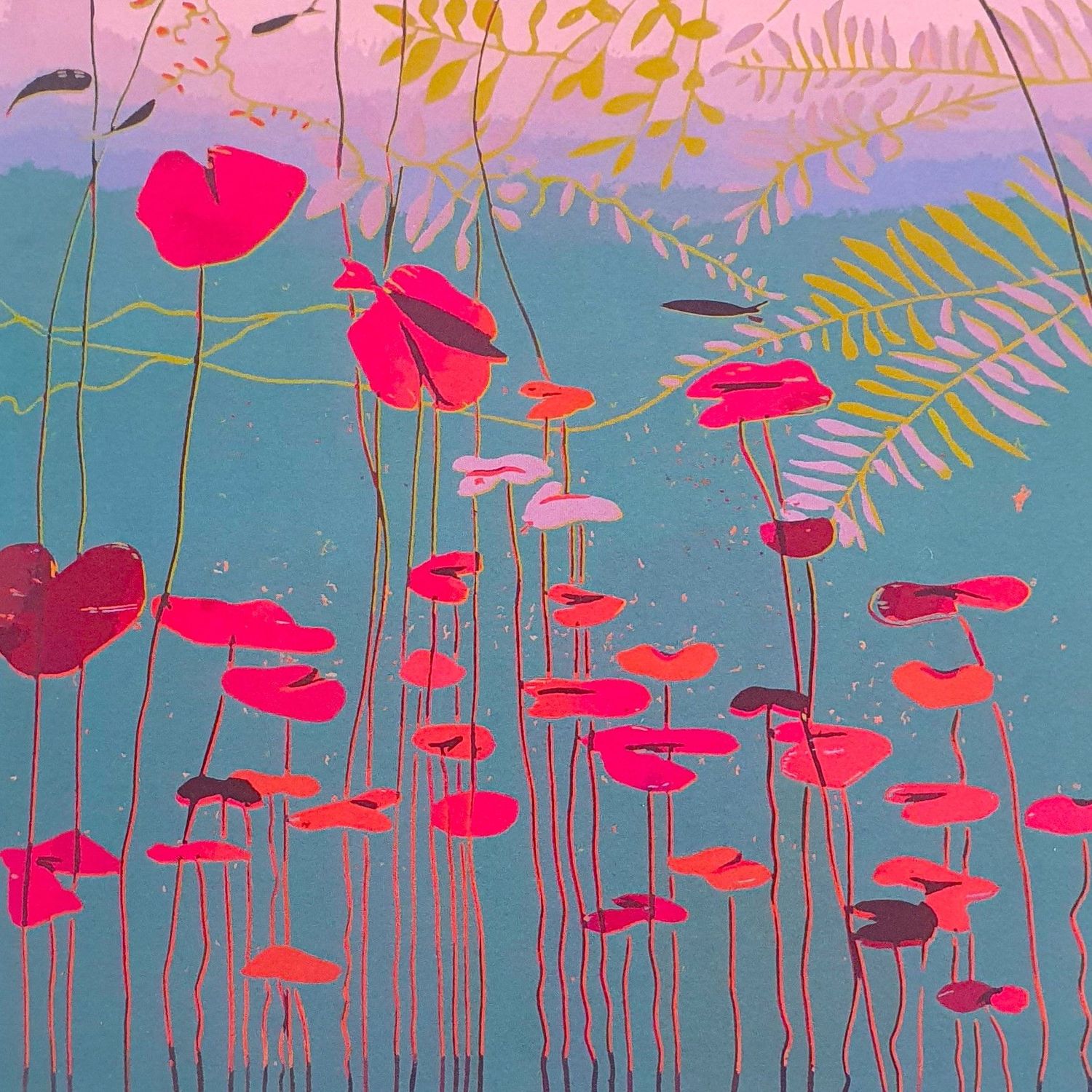 Waterlilies I pink and grey digital print