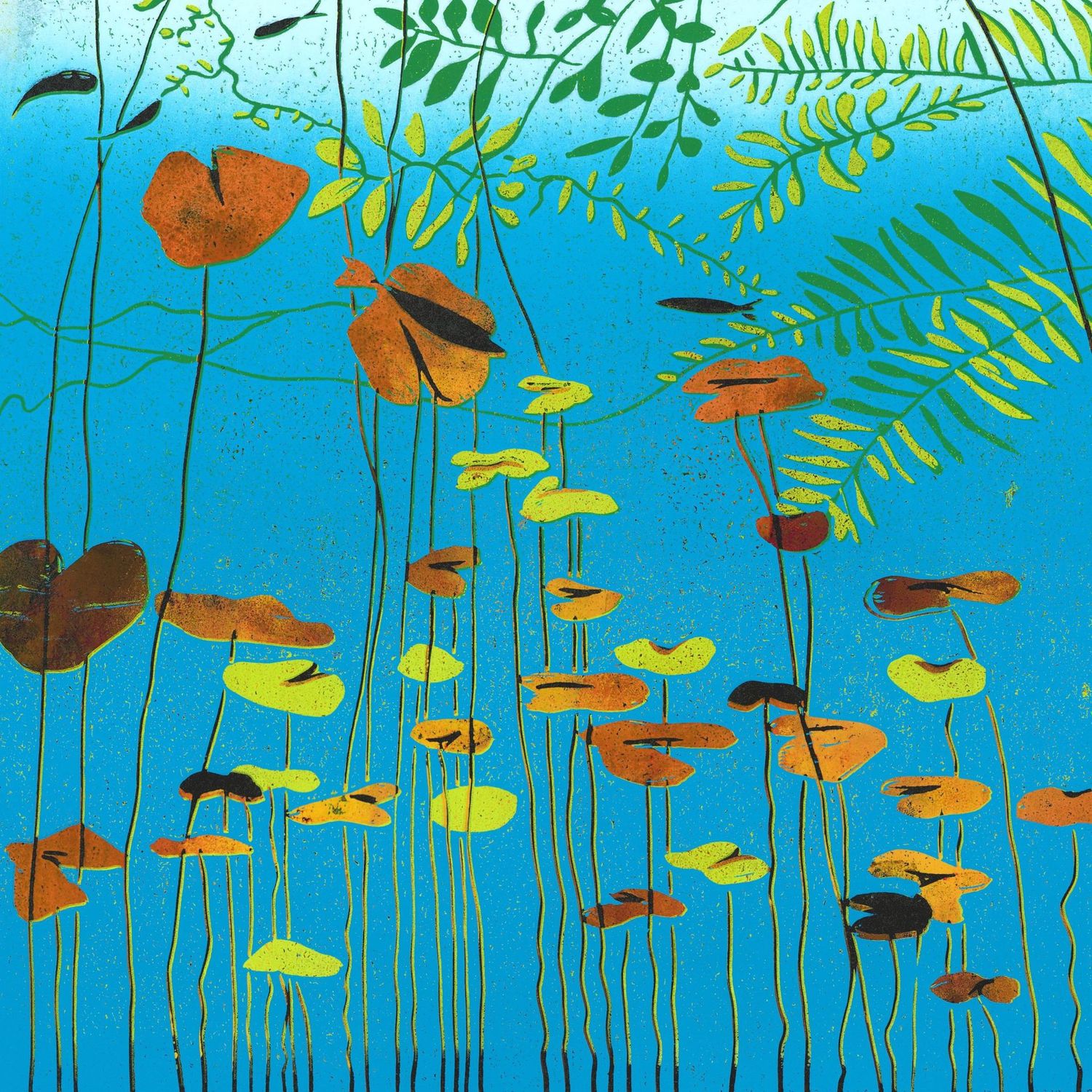 Waterlilies I turquoise digital print