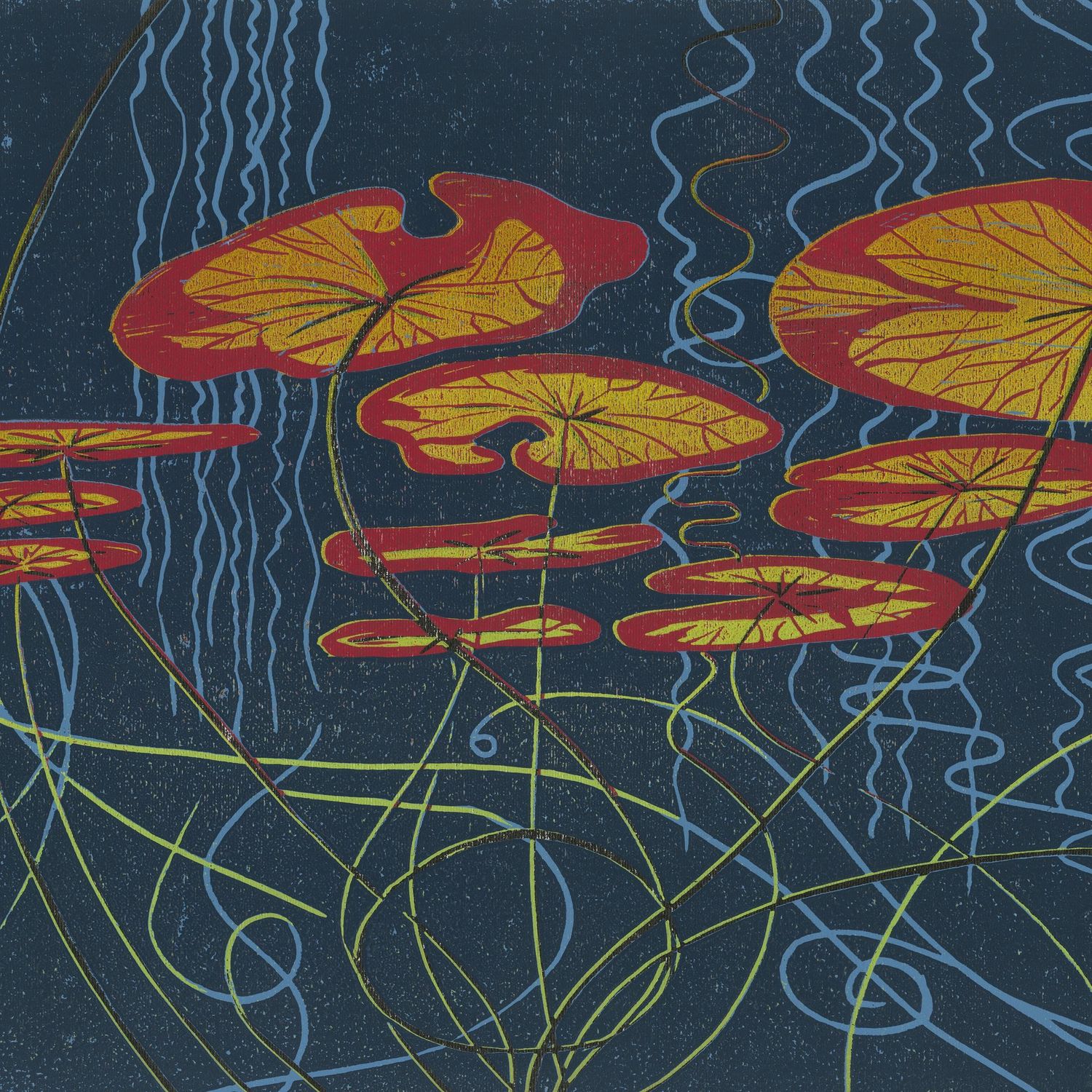 Waterlilies III navy digital print