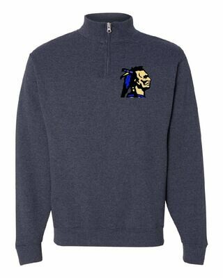 UNISEX HEATHERED NAVY EMBROIDERED 1/4 ZIP PULL OVER
