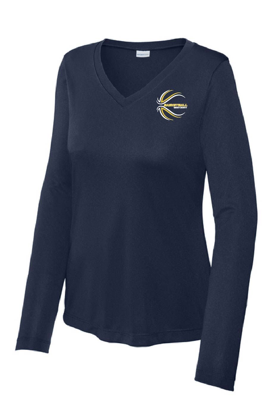 WOMEN&#39;S NAVY V-NECK LONG SLEEVE