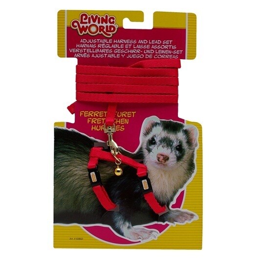Living World Ferret Harness And Lead Set, Red - 8 Mm Wide X 13 Cm - 20 Cm Neck X 14 - 21 Cm Body, Adjustable - 1.2 M (48") Lead - Packed On Colourful Display Card