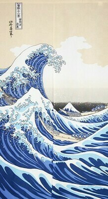 JAPANESE NOREN WHITE CRESTED WAVES LACE & SAKURA L=150CM