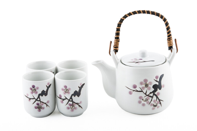 1:4 TEA SET W/STNR SAKURA WHT TPS6-1253