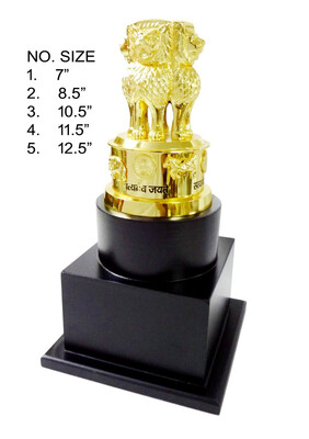 Brass Ashoka Stumbh With Wooden Base 7 Inches