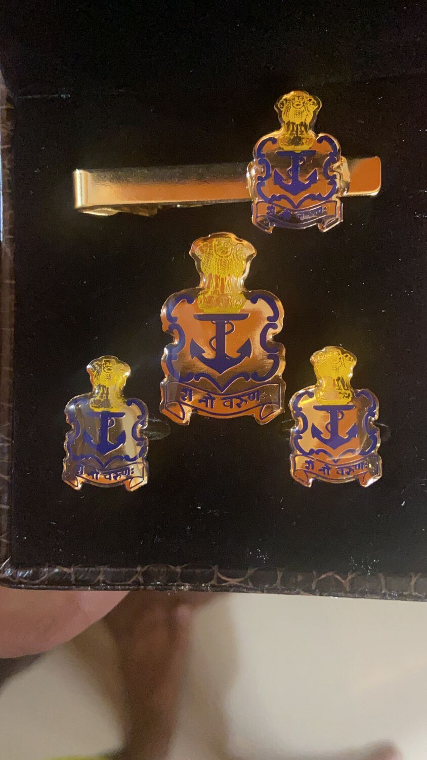 Navy Official Tie Pin, Cufflink &amp;Lapel Pin Set Of 4 (Golden Finished)