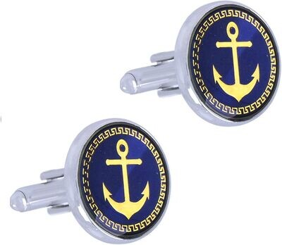 Premium Quality Blue Colour Anchor Cufflink Set Of 2