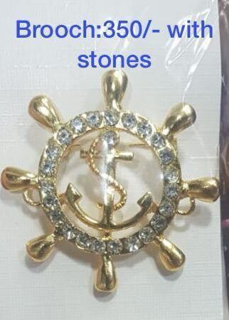 Ship Wheel With Stones Broach For Coat