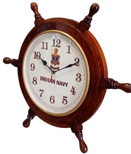 Ship wheel with Indian Navy clock 18&quot;
