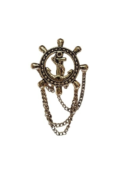Anchor and ship wheel broach with hanging 