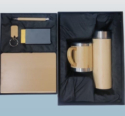 Elegant natural Bamboo 6 in 1 combo set wooden diary,mug,flask including