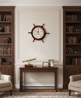 Ship wheel with Indian Navy clock 18"