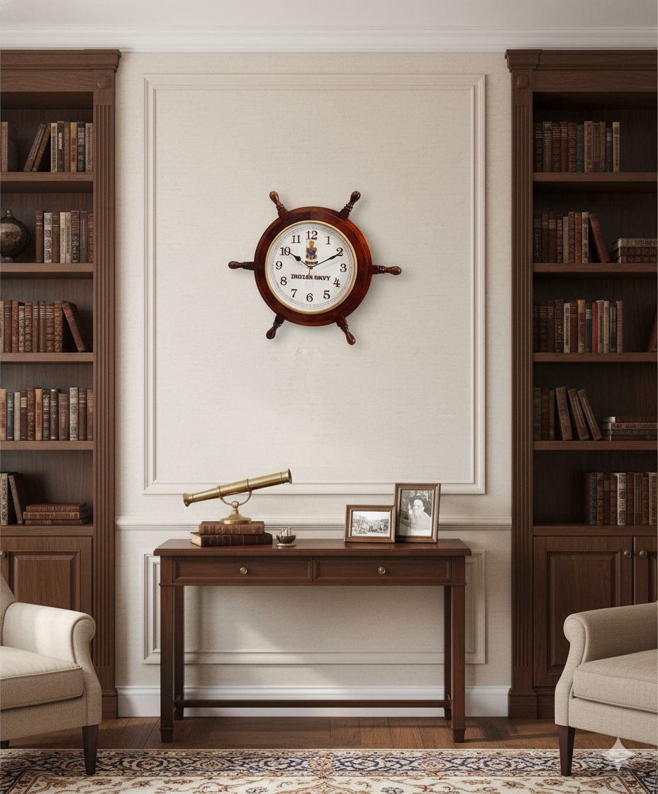 Ship wheel with Indian Navy clock 18&quot;
