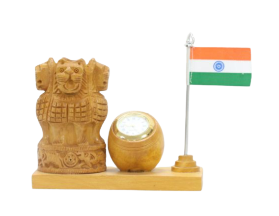 Pen stand with Ashoka stumbh &amp; flag