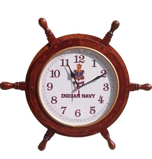 Ship wheel with Indian Navy clock 18"