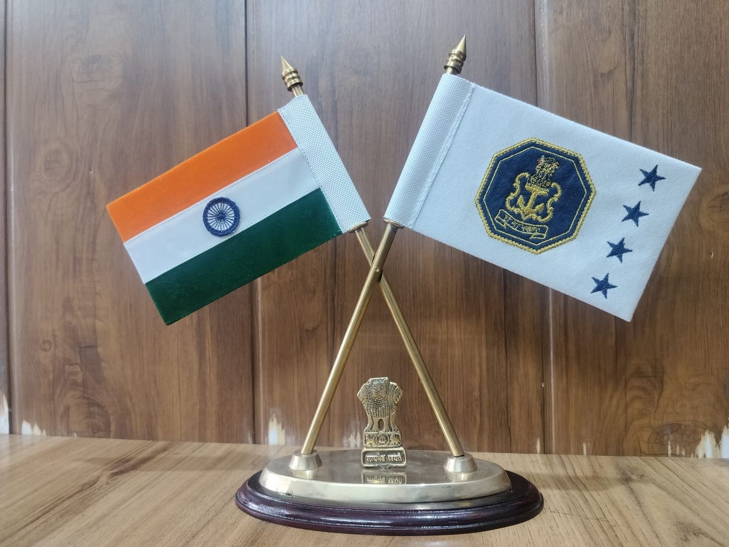 Table flag Navy ensign 12 inches brass admiral