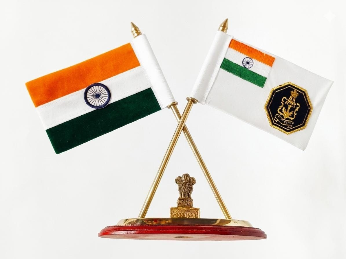 Brass flag stand 12 inches NAVY &amp; INDIA