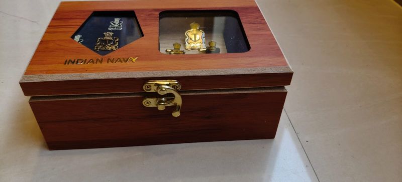 Navy tie , cufflink, tie pin, lapel pin combo wooden gift box