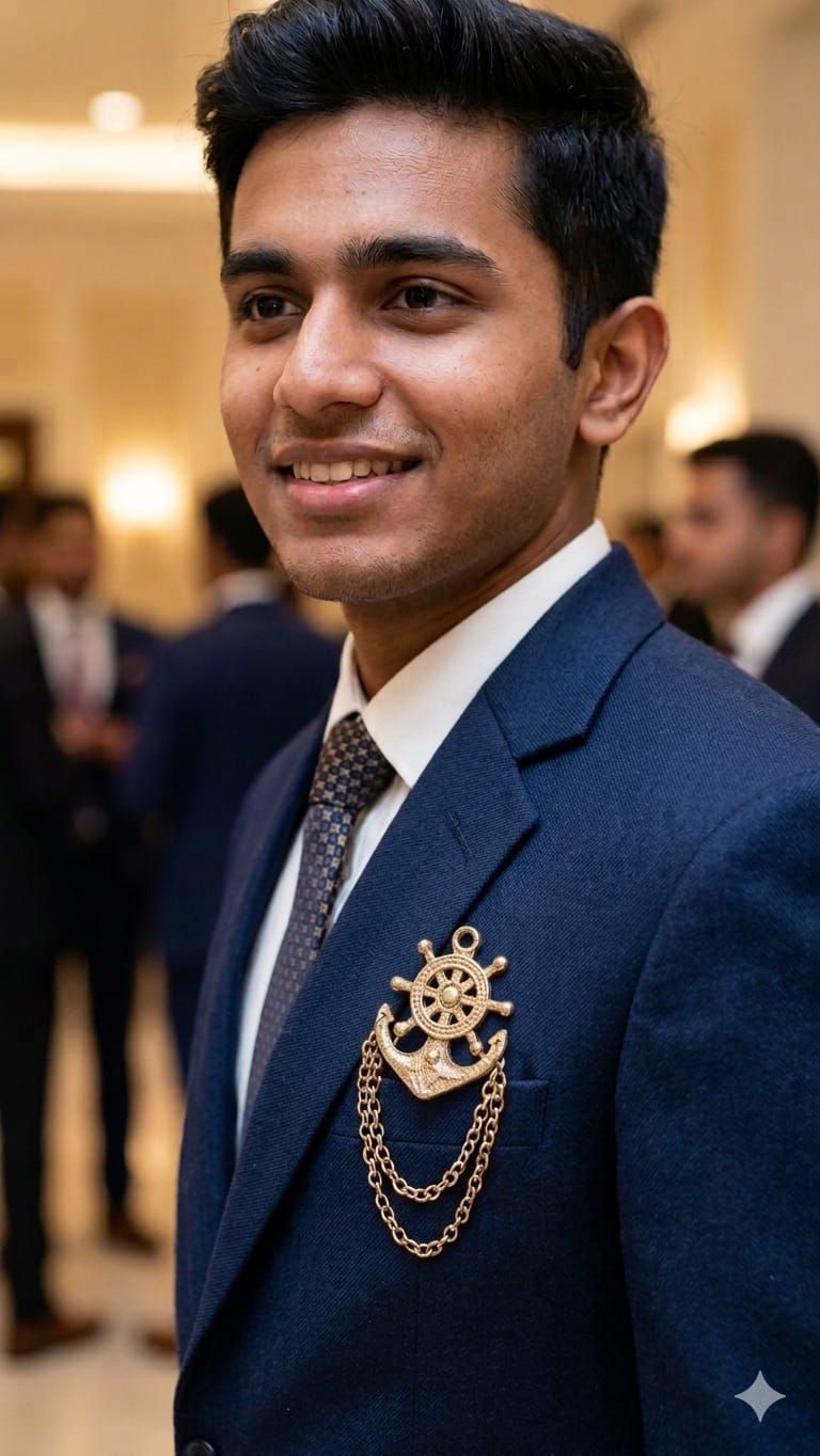 golden finish anchor broach with ship wheel and anchor