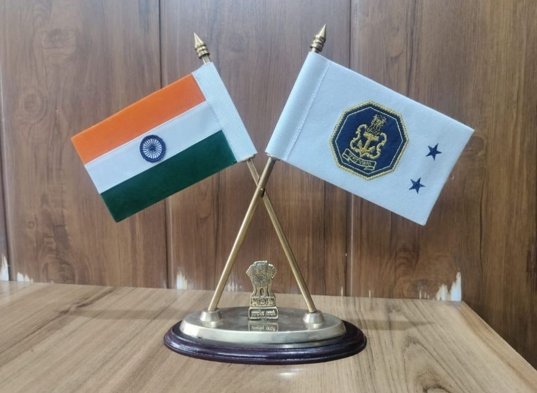 Admiral flag stand with INDIAN flag and NAVY flag with stars