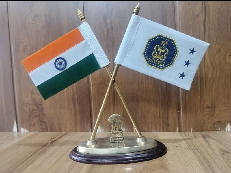 Admiral flag stand with INDIAN flag and NAVY flag with stars