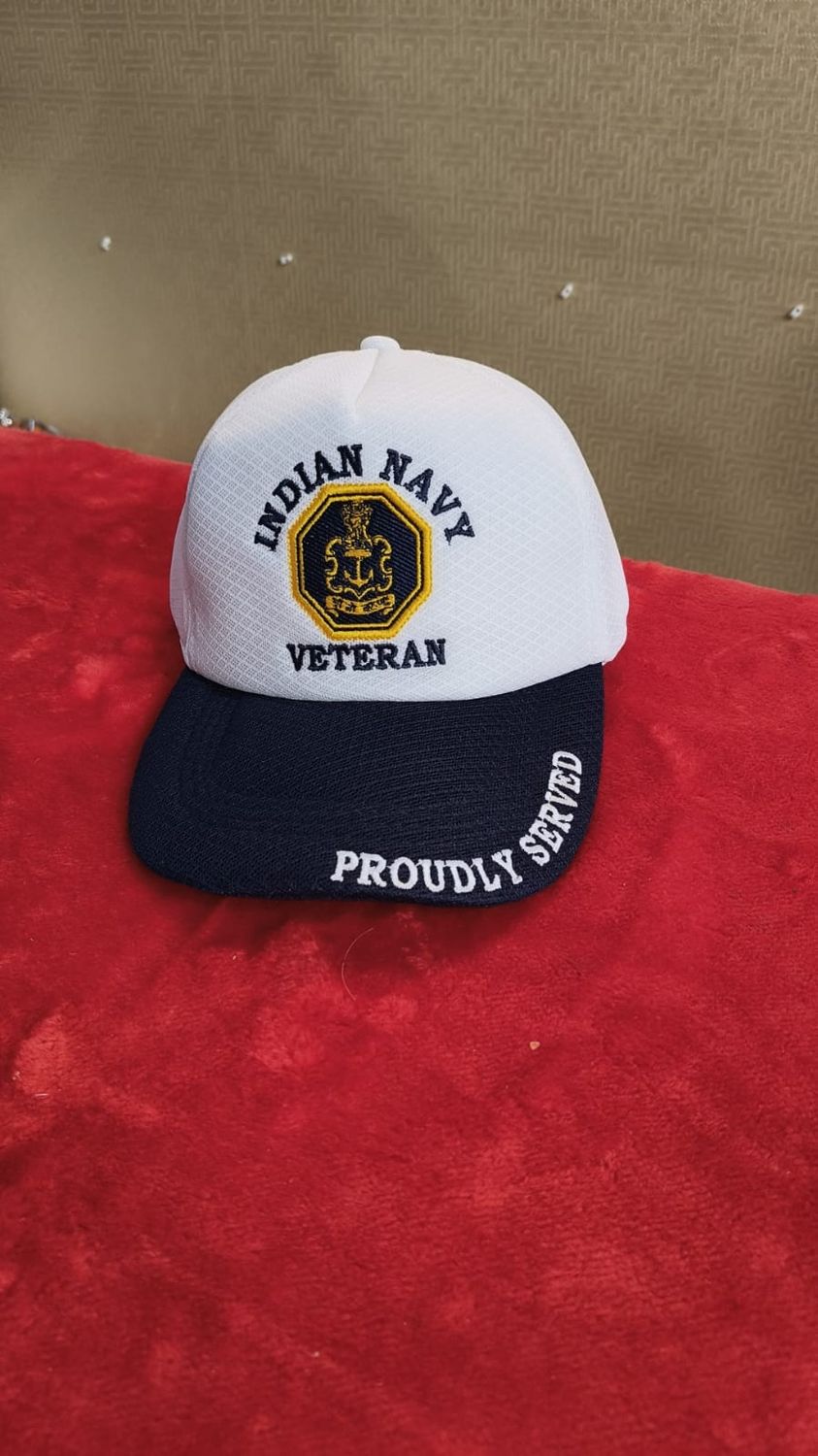 White &amp; Blue Navy veteran cap