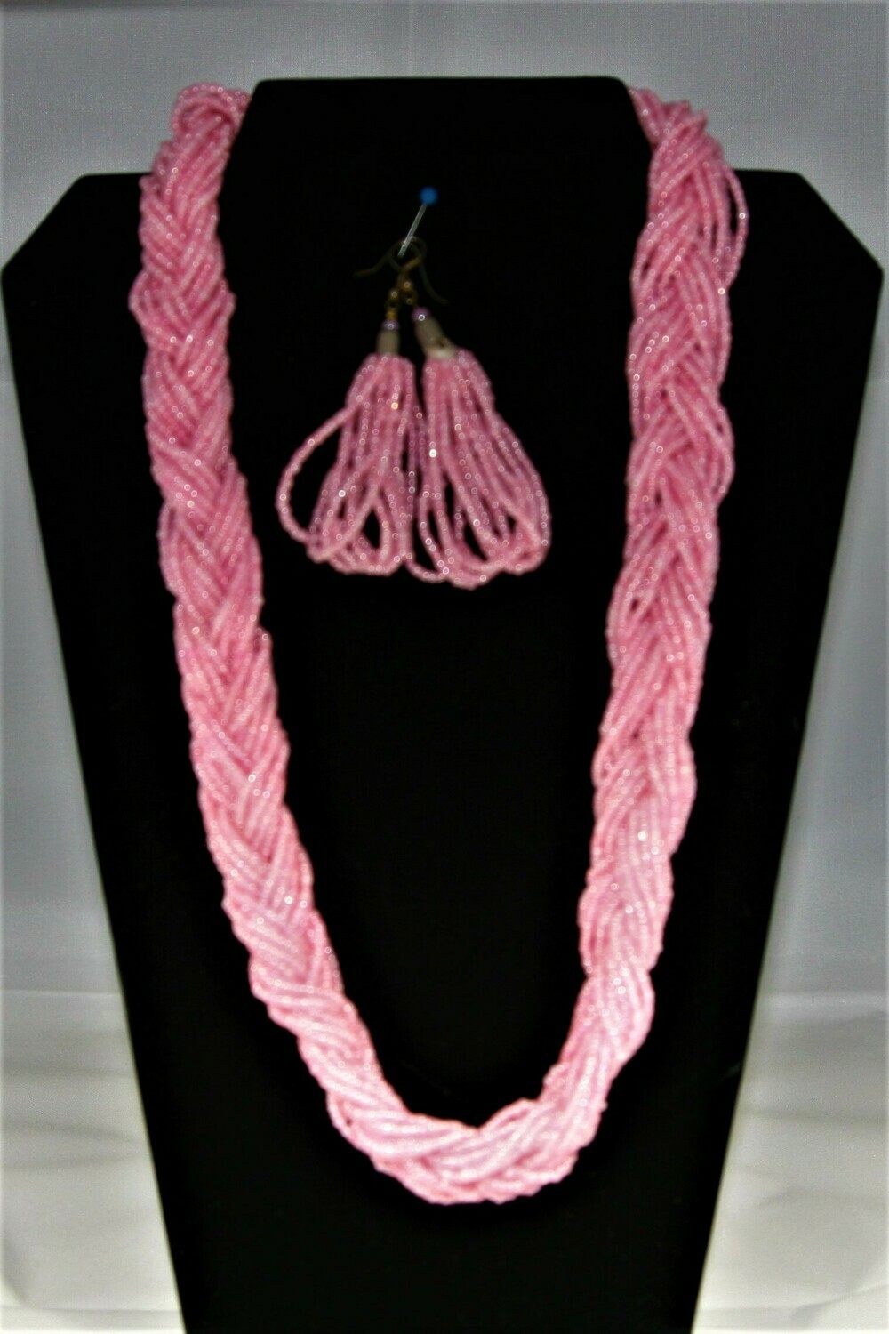 Pink Braided Long Necklace Set
