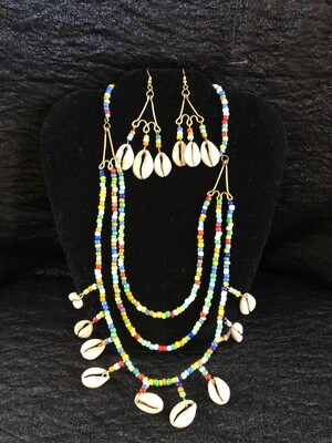 Cowrie Shell Multi-Bead Necklace Set
