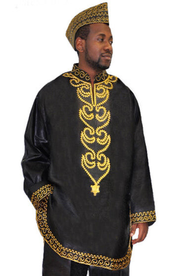 Ghana Men’s Embroidered Set, Black/Gold