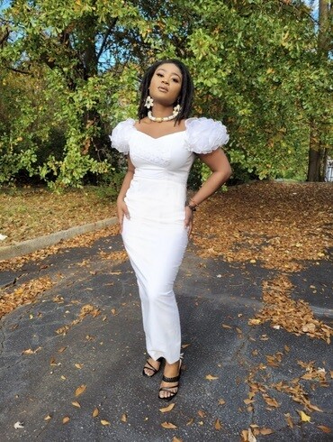 Ghana White Organza Puff Sleeve Dress