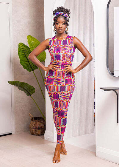 Ghana African Print Mesh Sleeveless Dress
