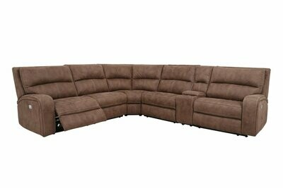 MACA 5168 Power Reclining Sectional with Power Headrest in Brown Fabric