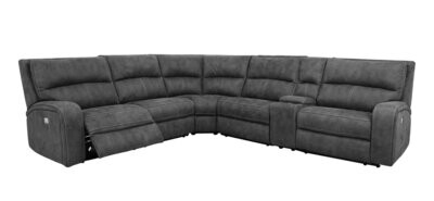 MACA 5168 Power Reclining Sectional with Power Headrest in Grey Fabric